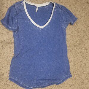 Z Supply Blue Short Sleeve Cotton Blend V NeckT Shirt Sz. S